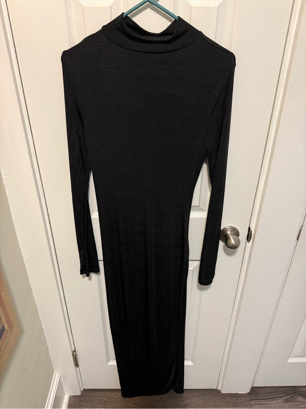 Size L SHEIN Black Mock-Neck Ruched Bodycon Maxi Dress